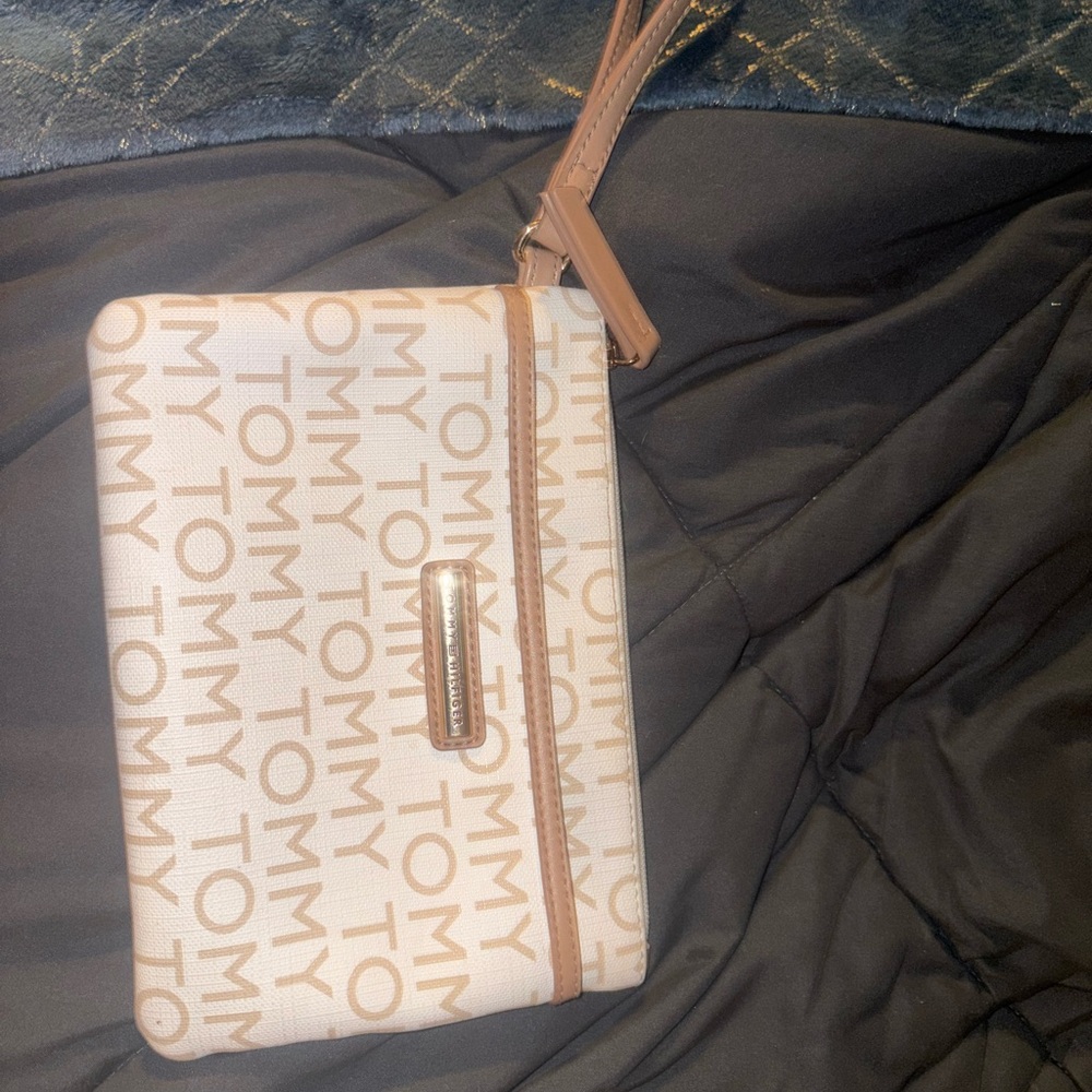 Tommy Hilfiger Cream and Tan Clutch with Monogram Pattern